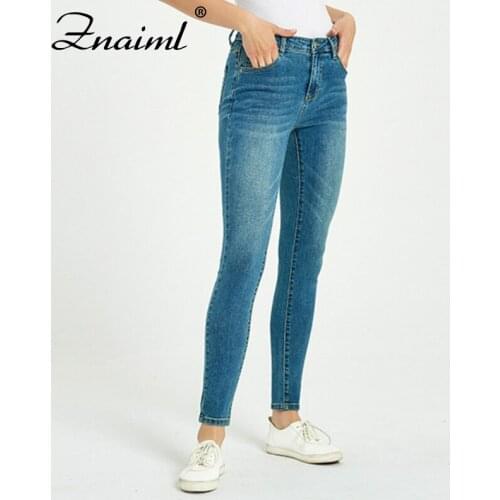 Fashion Middle Waist Elasticty Skinny Jeans Women Bleached Plus Size Push Up Jean Otton Blue Pencil Deinm Casual Streetwear