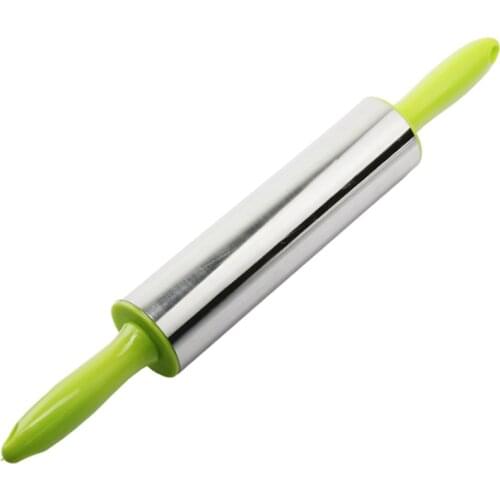 1Pc Stainless Steel Fondant Rolling Pin Cake Decoration Dough Roller Plastic Round Handle Baking Tools
