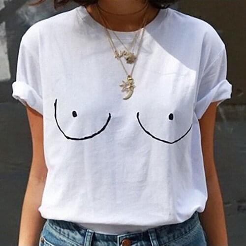 2019 Funny Summer T-shirts Women Casual TITTIES BOOBS BOOBIES Print Short Sleeve T Shirt Woman Clothes white Tops