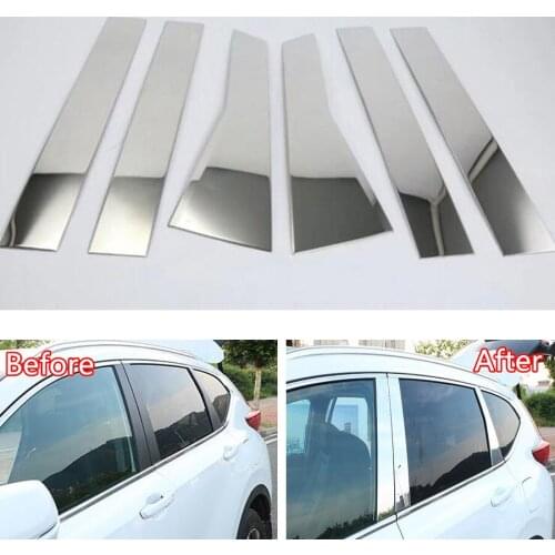 6Pcs/set Stainless Steel Car Exterior Window Pillar Cover Trim Bezel Sticker For Honda CRV 2017 2018 Chromium Styling
