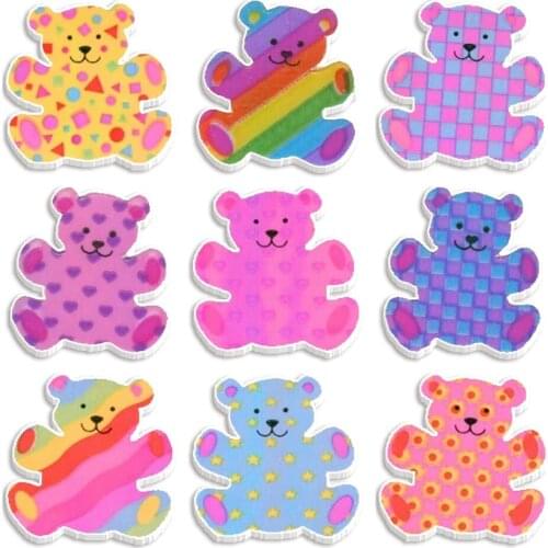 Acrylic Cartoon Colored Bear Pattern Printed Planar Resins DIY Craft For Home Decoration Accessories 30pcs