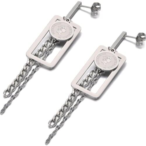 Bohemia Hollow Geometric Tassel Earrings Stainless Steel Trendy Queen Avatar Earrings Jewelry For Women Girls E20104