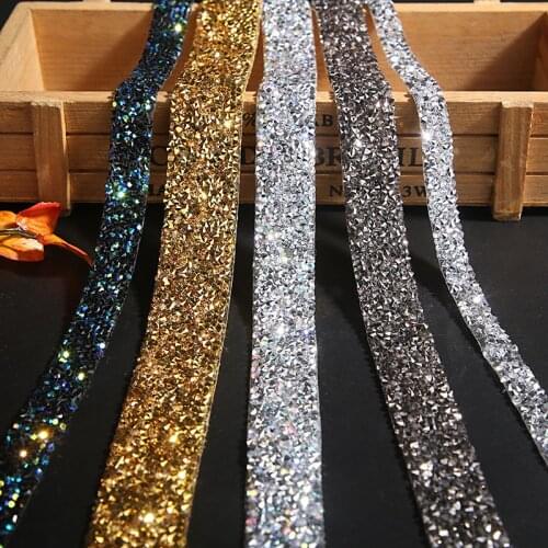 Gold And Silver Rhinestone Trim Strass Hot Fix Rhinestones Glass Crystal Diamonds For Crafts Rhinestones For Clothing DIY Chain