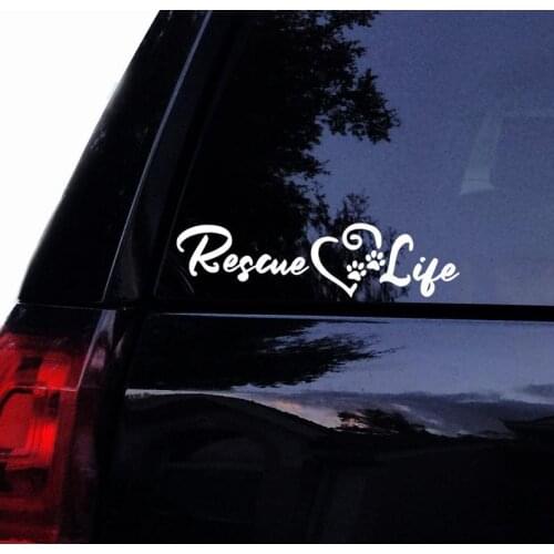 Black/Silver Rescue Life Heart Paw Print Decal Dog Lover Sticker Car Styling Accessories Vinyl Window Decor Removable S677