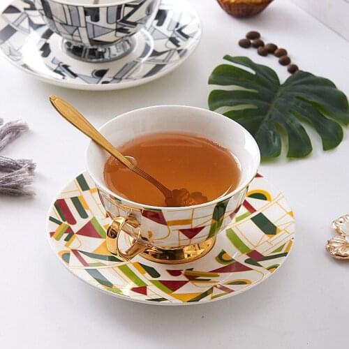 Creative Ceramic Cup Coffee Mug Simple Gold Rim Office Travel Turkish Coffee Cups Geometry Luxury Tazas De Cafe Drinkware BE50MU