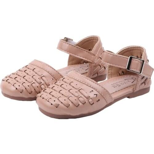 Summer Girls Princess Covered-toes Leather Flats Casual Weave Non-slip Soft Childrens Half Sandals For Kids Toddler Baby Shoes