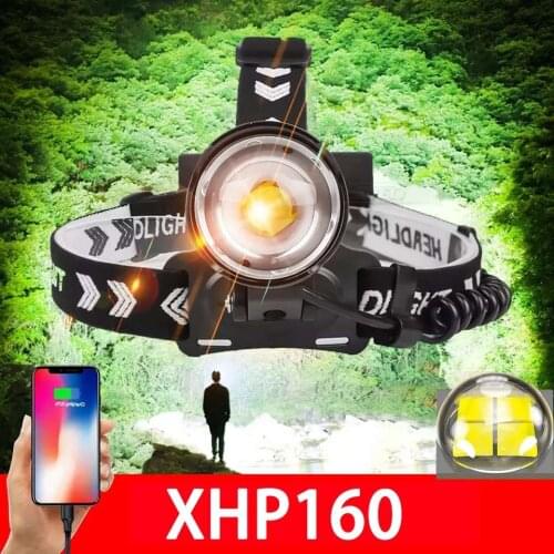 NEW Led Headlamp XHP160 Powerful Led Headlight Rechargeable Head Flashlight 18650 Usb Head Lamp XHP90 Work Light Camping Lantern