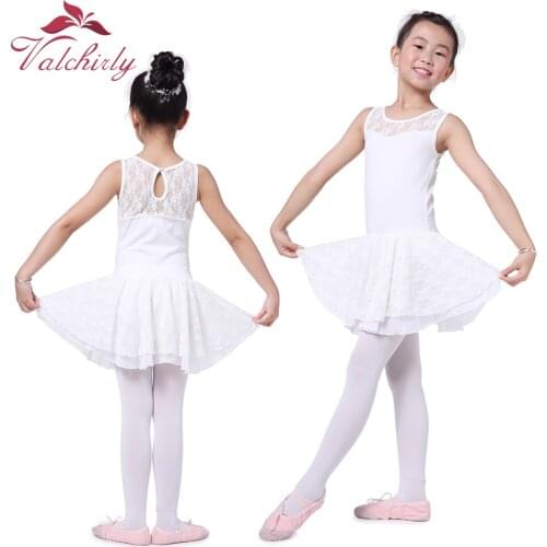 Vachirly Girls Costume Cotton Dance Leotards Skirts, Pretty Kids Lace Gymnastics Ballet Dress