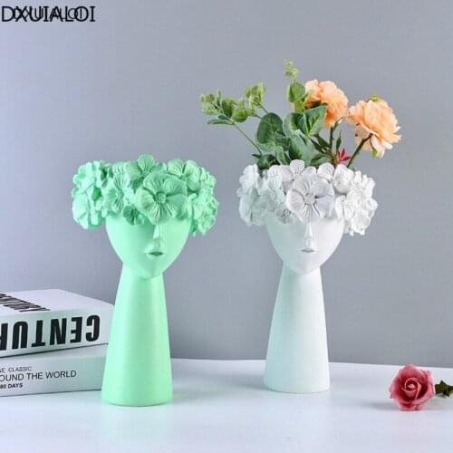 Resin Crafts Nordic Style Home Decor Creative Vase Cute Girl Desktop Decoration Resin Vase Decorations For Home DXUIALOI