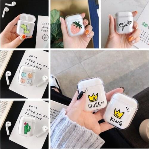 Transparent PC Earphone Cases For Apple AirPods 2nd Charging Box Pouch Cute Cartoon Cactus Hard Crystal Cover Bag For Airpods 1