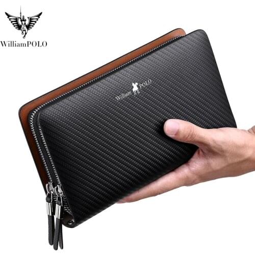 WILLIAMPOLO Luxury Business Solid Double Zipper Handbag men long Wallet pl170