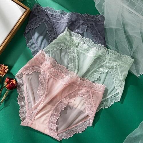 Sexy Lace Women Panties Transparent Underwear Cotton Crotch Girls Briefs Low Waist Ladies Underpants Seamless Female Lingerie