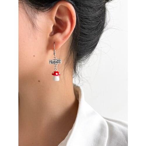 Stillgirl Punk Mushroom Pendant Earrings for Women Funny Best Friends Letter Kpop Y2k Anillos Tassel Couple Gift Fashion Jewelry
