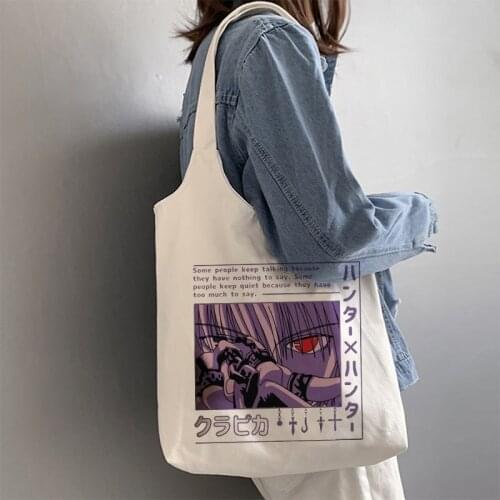 Japanese Anime hunter x hunter Eco Canvas Shopper Bag Manga Tote Harajuku Women Shoulder Bag Killua Zoldyck Hisoka Shopping Bag