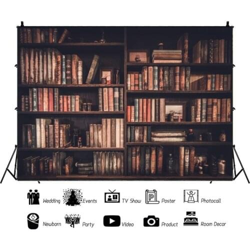 European-style Brown Retro Bookcase Portrait Photography Background Indoor Decoration Vinyl Backdrop Photocall Studio Props