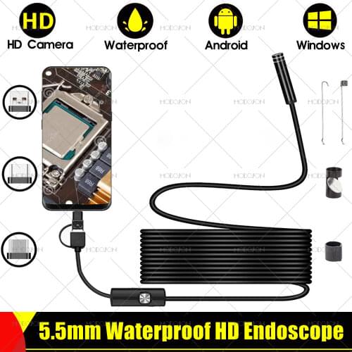 5.5mm HD Endoscope Camera 3-10cm Focal Lengt IP68 Waterproof 6 LED Zoomable Inspection Borescope Soft Hard Snake Cable Endoscope