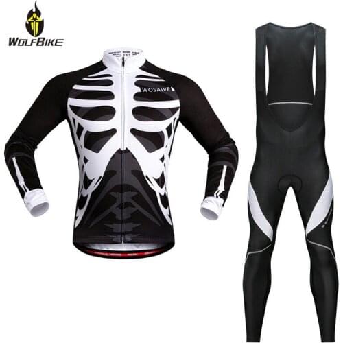 WOSAWE Cycling Bicycle Jersey Set Bone Skeleton Mtb Road Bike Sports Kit Breathable Ropa Maillot ciclismo Cycling Wear Suits