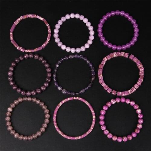 Purple Stone Bracelet Natural Jades Angelite Beads Bracelets Women Stretch Charm Reiki Yoga Energy Bracelet Jewelry Girls