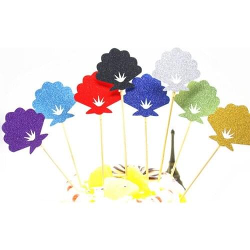 10pcs Creative Multi Colors Cake Flag Topper Shell Flags For Wedding Birthday Party Cake Baking Decoration Supplies