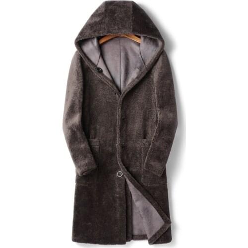 100% Wool Coat Winter Jacket Men Real Sheep Shearling Fur Long Coats Double-side Wear Suede Jacket Chaqueta LSY088321 MY1603