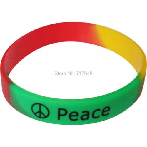 100pcs Rasta Peace wristband silicone bracelets free shipping by epacket A