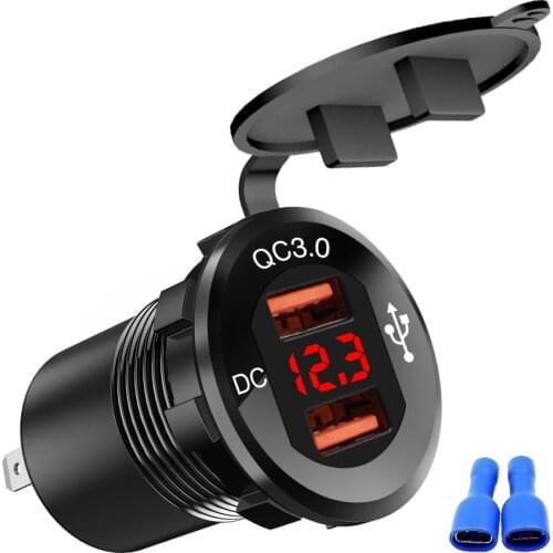 12-24V Car Boat Motorcycle QC3.0 Dual USB Digital Display Phone Charger Adapter