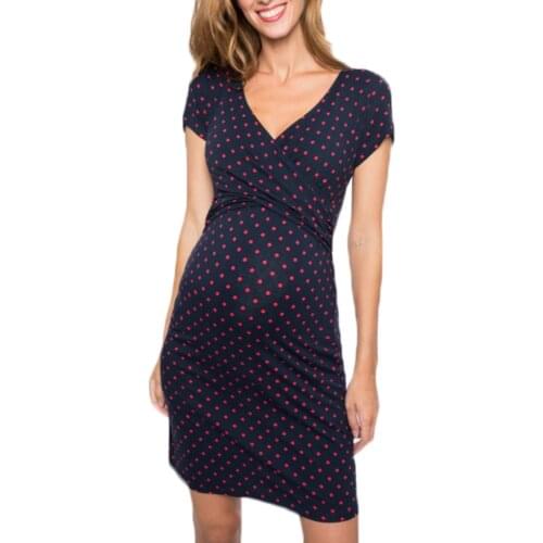 2020 popular style lactation clothing wave point printing short sleeve V collar pregnant woman feeding dress Q0806