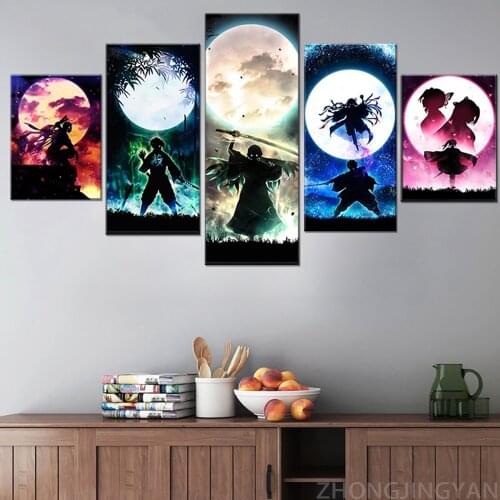 5 Pieces Rengoku Kyoujurou Kimetsu No Yaiba Anime Poster Demon Slayer Canvas HD Print Picture Wall Art Painting Home Decor Frame