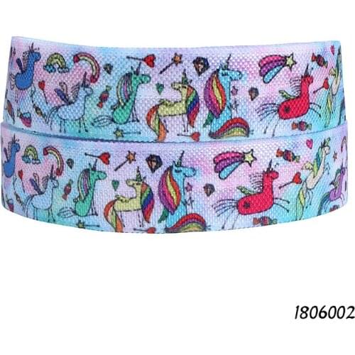 50 yards/lot) Cartoon character unicorn printed fold over elastic ribbon roll for gift wrapped