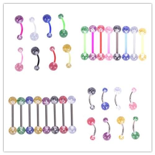 8PCS/Set Surgical Steel Glitter Tongue Piercing Ball Barbell Bar Tongue Ring Body Studs Piercing Jewelry Piercing 4 Styles