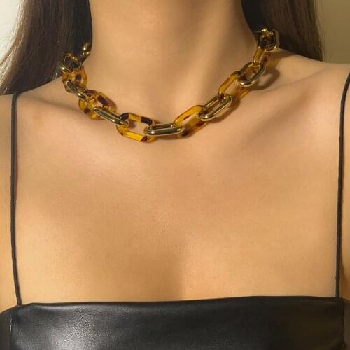 Acrylic Short Choker Necklace Colar for Women Hiphop Thick Large Link Chain Necklace on the Neck Statement Jewelry Collier CCB