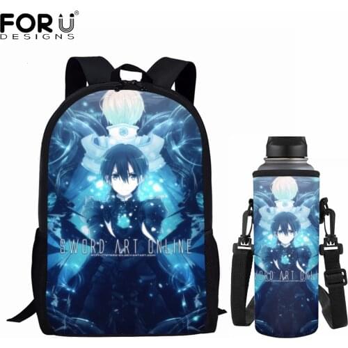 FORUDESIGNS Anime Sword Art Online Pattern School Bag High Capacity Backpack for Primary Student 2pcs Schoolbags Casual Cup Case