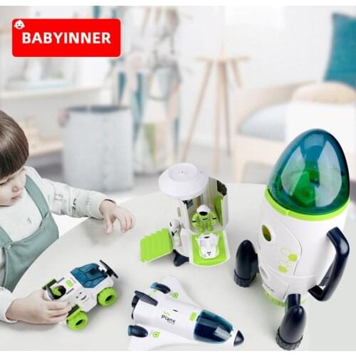 BABYINNER Acousto Optic Space Toys Puzzle Simulation Aviation Toys ABS Space Model Shuttle Space Station Rocket Aviation Series