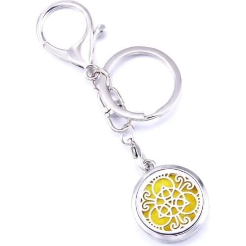 Creative Pattern Aroma Keychain Keyring Open Locket Stainless Steel Perfume Aromatherapy Essential Oil Diffuser Car Keychain