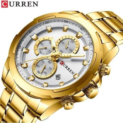 Mens Watches Top Brand Luxury Chronograph Gold Watches Men Stainless Steel Golden Male Quartz Wristwatches Relogio Masculino