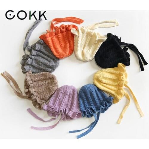 COKK Autumn Winter Hats For Children Girls Boys Knitted Hat Kids Baby Beanies Lovely Warm Flower Brim With Band 2020 New Beanie