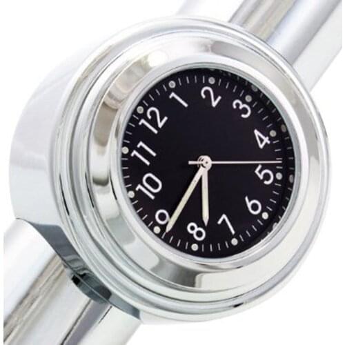 7/8' Motorcycle Handlebar Clock Chrome White Dial Clock Handlebar Mount Hand Grip Clock Thermometer