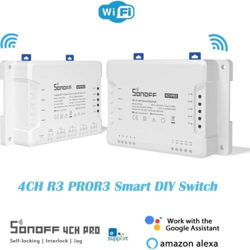 SONOFF WiFI Smart DIY Switch 4CH R3 PROR3 4 Channel Din Rail Mounting eWelink APP Timer Automation Work with Alexa Google Home