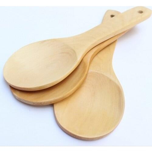Solid Wood Unlacquered Rice Spoon Tableware Old Lacquered Wooden Scoop Kitchenware Short Ladle Kitchen Cooking Utensils Tools