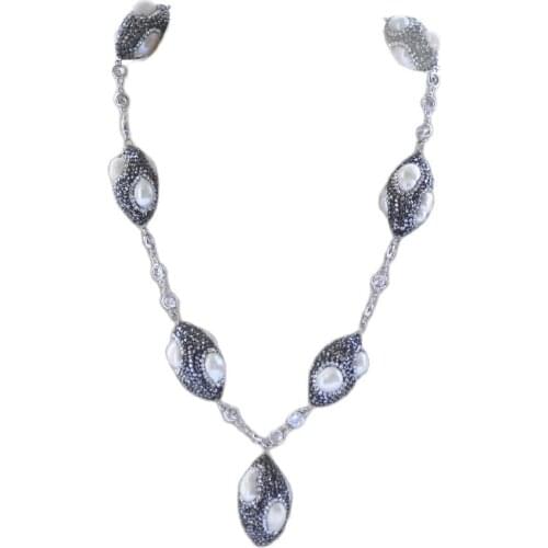 MCT·STAR Z10434 20" 32mm Shuttle White Pearl CZ Chain Necklace & Pendant Magnet