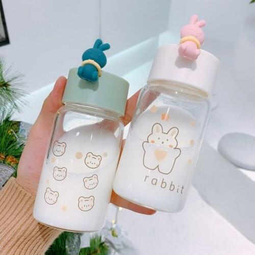Lovely Small Glass Female Simple Ins Feng Shui Cup Fresh Cartoon Girl Heart Cup Cute Water Bottle for Girls Kawaii