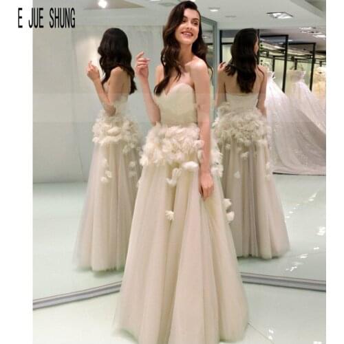 E JUE SHUNG Charming Tulle Wedding Dresses Sweetheart Neck Backless 3d Flowers Bridal Gowns Bride Dresses A Line robe de mariee
