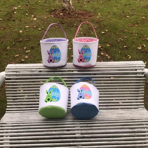 Portable Durable Easter cute basket Bunny Printing Easter Egg Gift Storage Basket Canvas Tote Handbag Bucket Bag Decorations