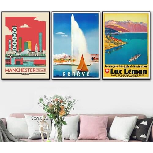 Geneve Switzerland Vintage Travel Poster Manchester Canvas Print San Francisco Posters Sea And Lakes Prints Gift Idea Home Decor