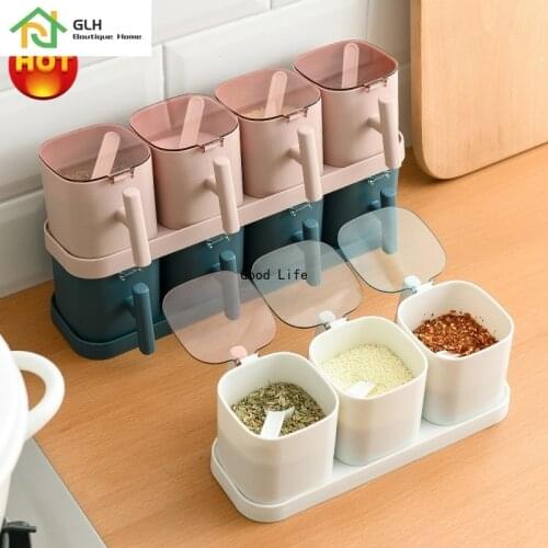 Spices Box Pepper Spice Shaker Salt Seasoning Organizer Kitchen Cruet Condiment Bottle Jars Container With Spoons
