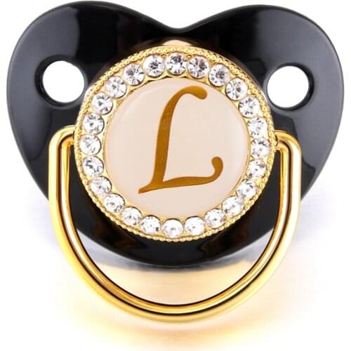 26 Letters Black Baby Pacifier Bling Bling Newborn Shinning Infant Soother Sucette Lollipop Dummy Nipple For Baby Shower Gift