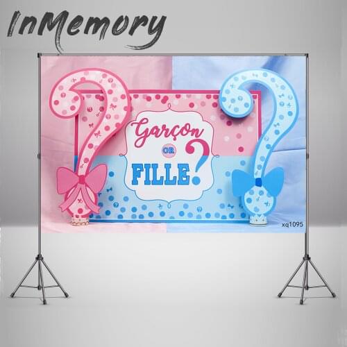 Gender Reveal Party Background Customize Boy or Girl Banner Photocall Blue or Pink Polka Dots Photo Backdrop Vinyl