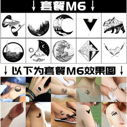 10 Pcs Temporary Tattoo Sticker Set Bird Moon Whale Panda Tatoo Flash Tatto Fake Waterproof Stickers for Men Women Girls