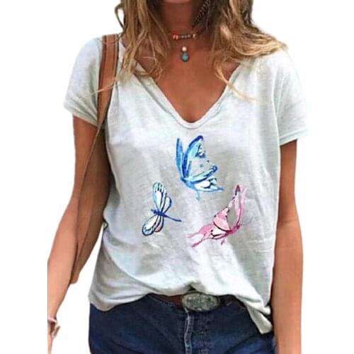 Women Clothes 2021 Summer Tops Oversize Womens T-shirt Plus Size T Shirt Short Sleeve Casual Top Fashion Ladies Butterfly Tee