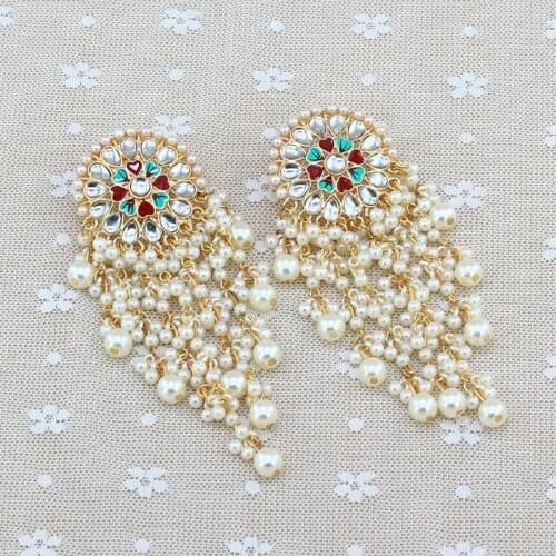 Women Bollywood Ethnic Bridal Bride Kundan Earrings Pearls Jhumka Jhumki Indian Bahubali Drop Earrings Fashion Jewelry